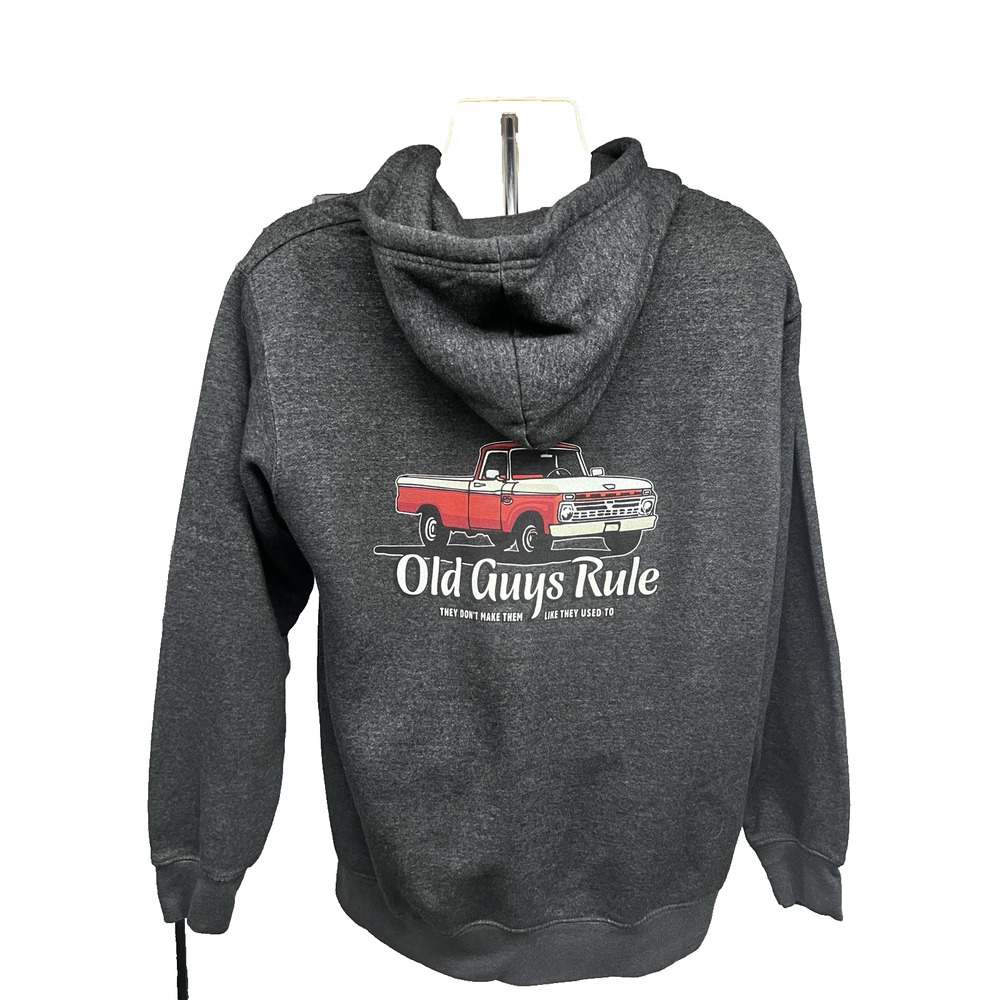 Old Guys Rule Truck Mens Charcoal Gray Zip up Hoodie Jacket Large 50/50 Cotton